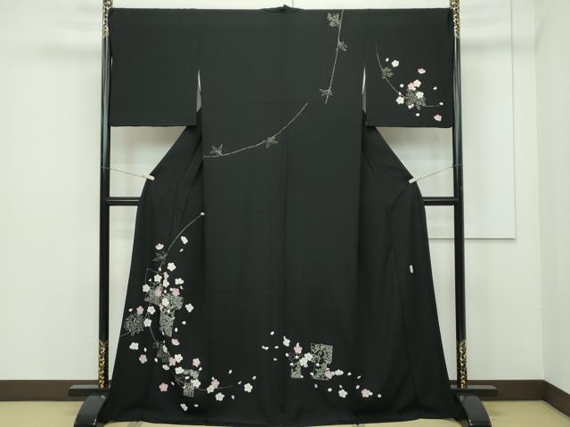 平和屋本店■極上　本加賀友禅作家　山田武志　訪問着　誰が袖舞花文　黒地　証紙付き　逸品　CZAA2014s5