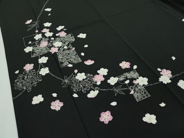 平和屋着物○訪問着 破れ色紙鹿の子草花文 黒地 金彩 正絹 逸品 CAAU3189yc