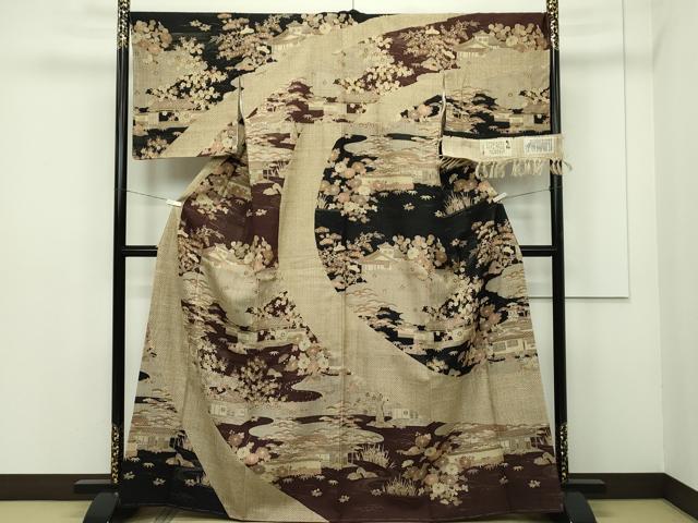 平和屋本店■極上　染織の名門　しょうざん  生紬　訪問着　風景文　金彩　証紙付き　逸品　未使用　CZAA2018s5