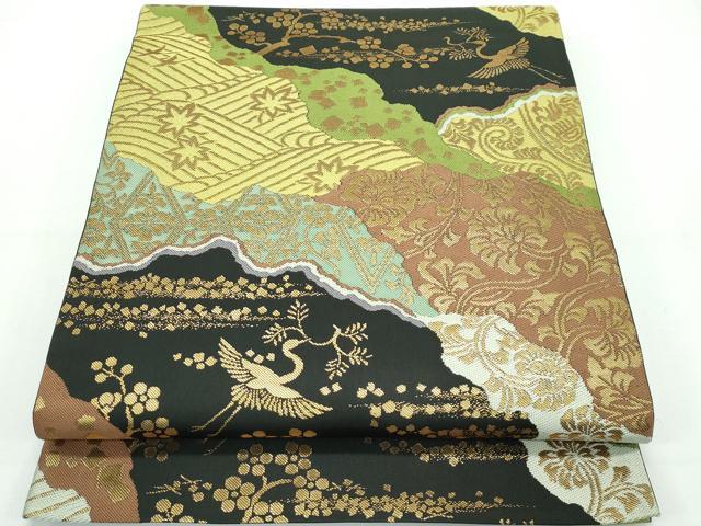 平和屋本店■極上　西陣　川島織物　六通柄　本袋帯　道長飛鶴花文　金糸　逸品　CZAA2022s5