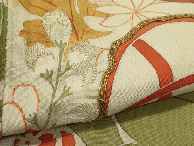 平和屋着物●八寸名古屋帯　刺繍　綴れ　色紙重ね草花文　金糸　正絹　逸品　CAAT8018hy 平和屋着物○八寸名古屋帯 刺繍 綴れ 色紙重ね草花文 金糸 正絹