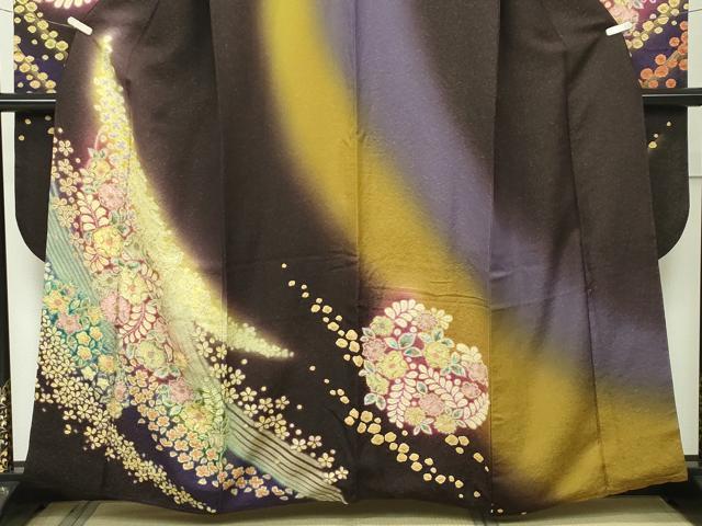 平和屋本店□極上 振袖 襲絞り 辻が花 暈し染め 金通し地 逸品