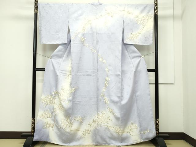 平和屋本店■極上　訪問着　総手刺繍　相良刺繍　枝桜　暈し染め　金糸　白藤色地　反端付き　逸品　未使用　CZAA2071s5