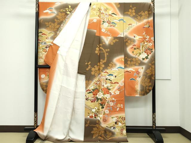 平和屋本店■極上　創業460年・千總　振袖　駒刺繍　御所車鴛鴦飛鶴花文　暈し染め　金彩　そごう扱い　反端付　逸品　未使用　CZAA2072s5