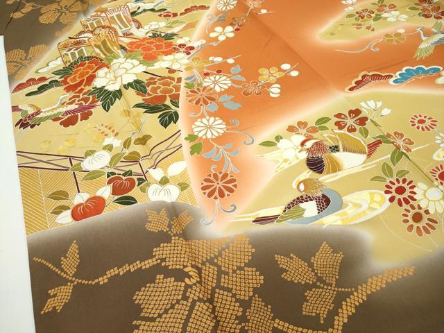 平和屋本店■極上　創業460年・千總　振袖　駒刺繍　御所車鴛鴦飛鶴花文　暈し染め　金彩　そごう扱い　反端付　逸品　未使用　CZAA2072s5