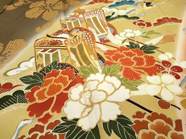 平和屋本店■極上　創業460年・千總　振袖　駒刺繍　御所車鴛鴦飛鶴花文　暈し染め　金彩　そごう扱い　反端付　逸品　未使用　CZAA2072s5
