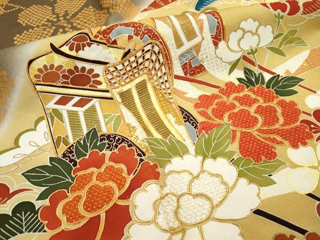 平和屋本店■極上　創業460年・千總　振袖　駒刺繍　御所車鴛鴦飛鶴花文　暈し染め　金彩　そごう扱い　反端付　逸品　未使用　CZAA2072s5
