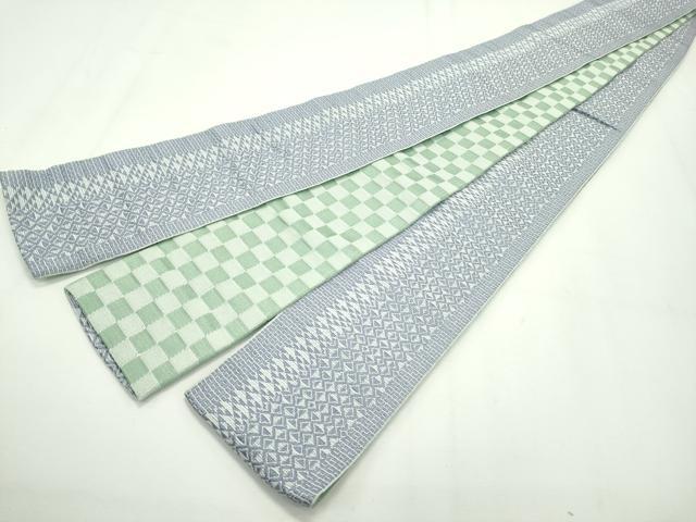 平和屋本店■極上　男性　両面　角帯　菱吉祥文　市松文様　逸品　未使用　CZAA2082s5