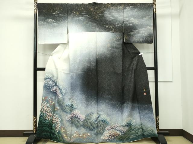 平和屋本店■極上　吉乃一廉　幻の辻が花　訪問着　草花文　暈し染め　銀通し地　ほていや扱い　逸品　CZAA2104s5