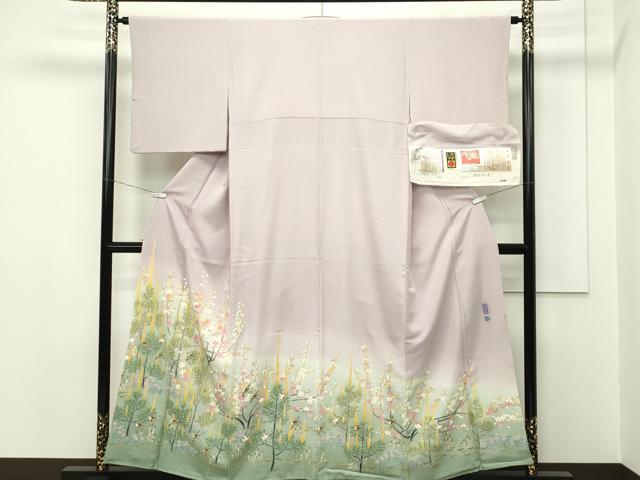 平和屋本店■極上　本加賀友禅作家　百貫華峰　色留袖　小石に松　暈し染め　薄柿色地　証紙付き　逸品　CZAA2169s5