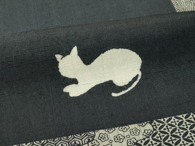 平和屋本店□極上 訪問着 紬地 猫 エ霞吉祥文 羊羹色