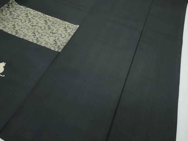 平和屋本店□極上 訪問着 紬地 猫 エ霞吉祥文 羊羹色