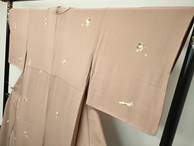 平和屋本店○極上 小紋 手描き 猫 深支子色地 逸品 未使用 CZAA2200s5