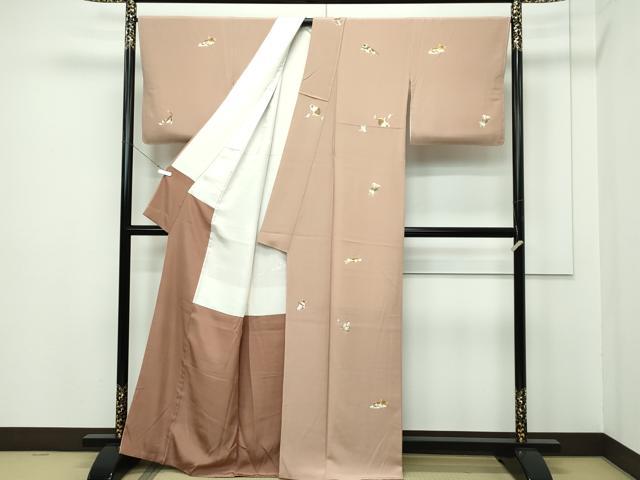 平和屋本店○極上 小紋 手描き 猫 深支子色地 逸品 未使用 CZAA2200s5