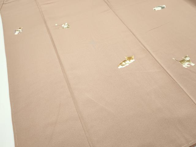 平和屋本店○極上 小紋 手描き 猫 深支子色地 逸品 未使用 CZAA2200s5