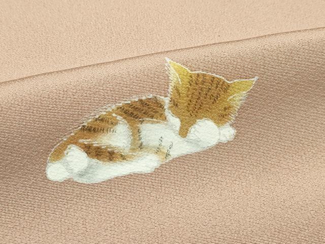 平和屋本店○極上 小紋 手描き 猫 深支子色地 逸品 未使用 CZAA2200s5