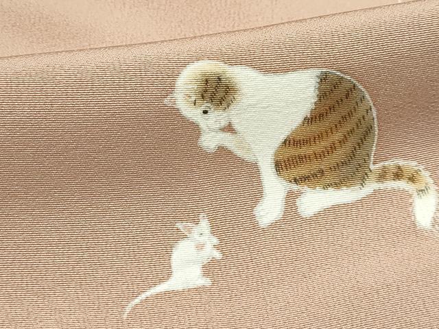 平和屋本店■極上　小紋　手描き　猫　深支子色地　逸品　未使用　CZAA2200s5 平和屋本店○極上 小紋 手描き 猫 深支子色地 逸品 未使用 CZAA2200s5