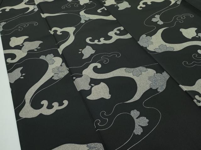 平和屋本店■極上　伝統工芸極型小紋　京友禅　千鳥立波花文　黒地　反端付き　逸品　CZAA2215s5 平和屋本店□極上 伝統工芸極型小紋 京友禅 千鳥立波花文