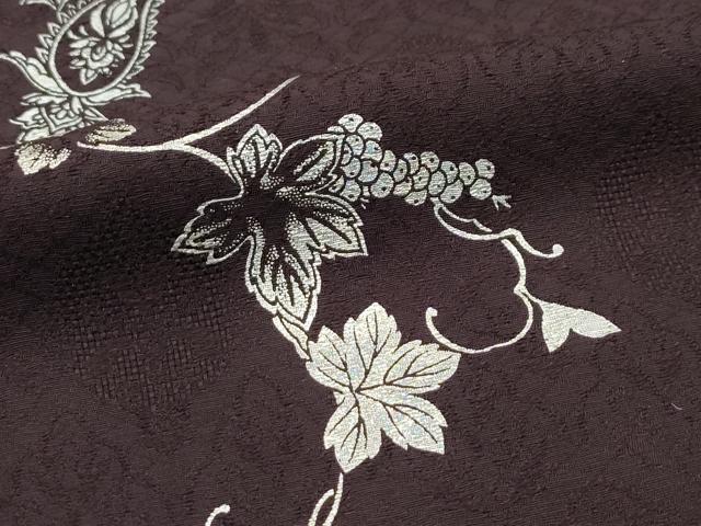 平和屋本店□極上 小紋 ペイズリー更紗葡萄蔦の葉文 銀彩 黒鳶色地