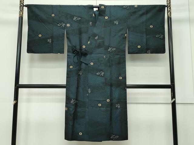 平和屋本店■極上　道中着　単衣　ロング丈　お召地　鳥獣戯画　逸品　CZAA2234s5