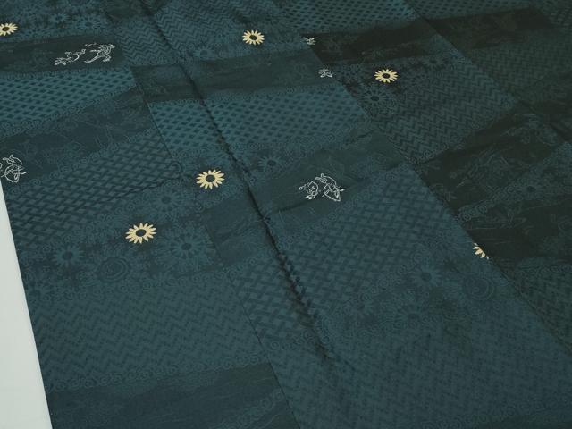 平和屋本店□極上 道中着 単衣 ロング丈 お召地 鳥獣戯画 逸品