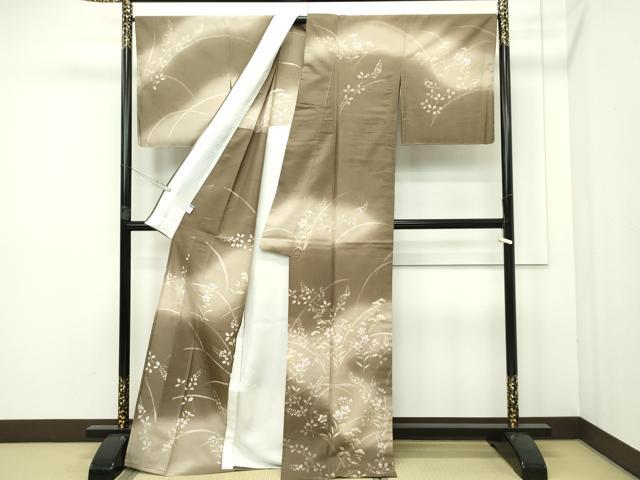 平和屋本店■極上 夏物 石川県指定無形文化財 夏牛首紬 白山工房 手織 染色作家 草野一騎 訪問着 黄枯茶色地 証紙付 逸品 未使用CZAA2276s5_1