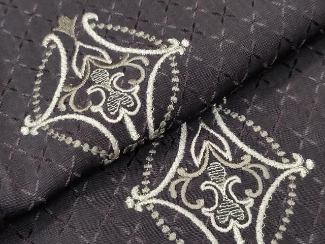 平和屋本店□極上 タッサーシルクゴールド 小紋 総刺繍 銀糸 証紙付き