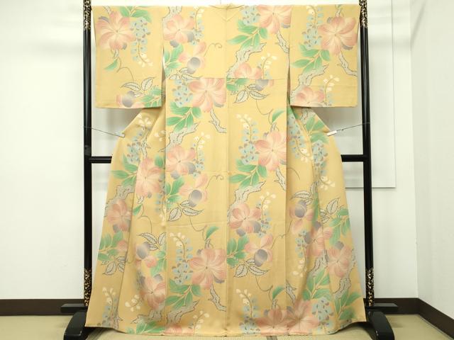 平和屋本店■極上　摺型友禅　京都　多ち花　小紋　花唐草鹿の子文　鬼しぼ縮緬　逸品　CZAA2308s5