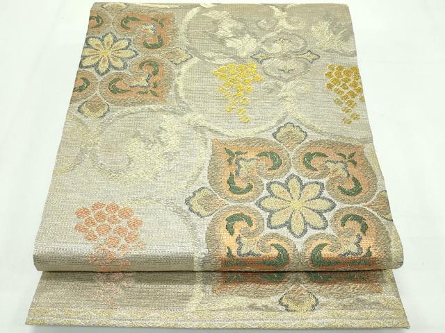 平和屋本店◇極上 結城紬 全通柄袋帯 牡丹 証紙付き 逸品 未使用