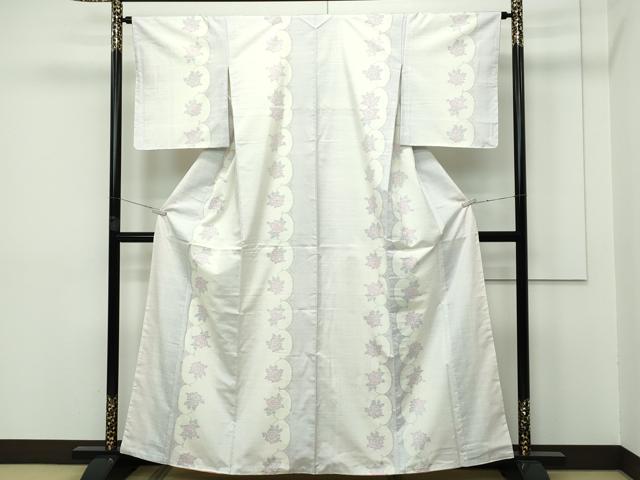 平和屋着物○本場大島紬 アンサンブル 白泥染め 白大島 重ね源氏車文