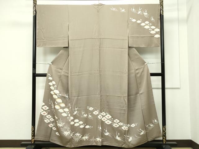 平和屋本店■極上　吉澤友禅　訪問着　笹竹梅花文　金糸　肥後煤竹色地　反端付き　逸品　未使用　CZAA2364s5