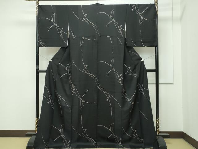 平和屋本店■極上　小紋　草花文　黒地　逸品　CZAA2369s5