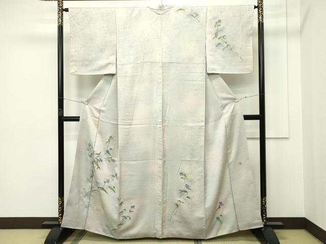 平和屋本店■極上　紙芸創作者・横山優　和紙　訪問着　手描き　草花文　暈し染め　逸品　CZAA2384s5