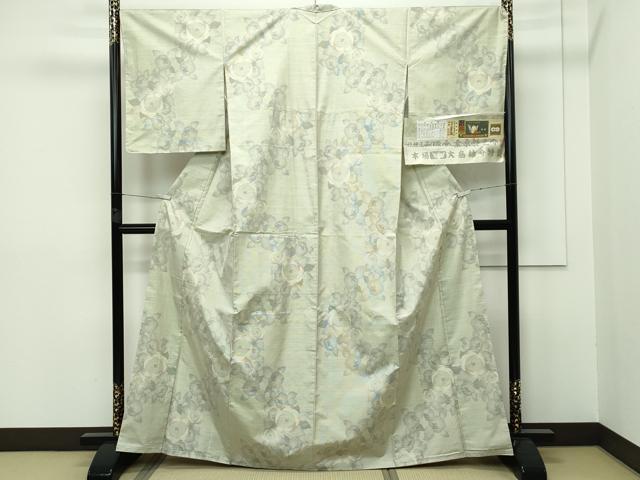 平和屋本店■極上　本場大島紬　白大島紬　桑原織物 二代目　桑原啓之介　7マルキ　椿　証紙付き　逸品　未使用　CZAA2402s5