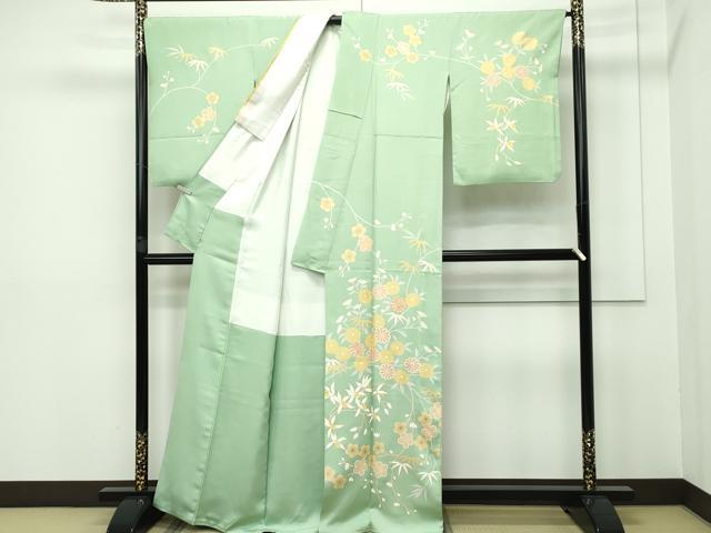 平和屋本店□極上 訪問着 駒刺繍 蛍暈し 雪輪草花文 金彩