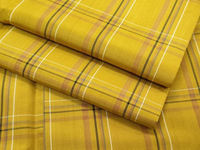 平和屋本店□極上 本場黄八丈 平織 紬 格子柄 三越扱い 逸品 CZAA2411s5