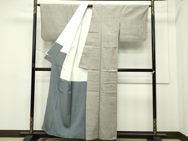 平和屋本店□極上 本場結城紬 重要無形文化財 色無地 灰汁色 逸品  