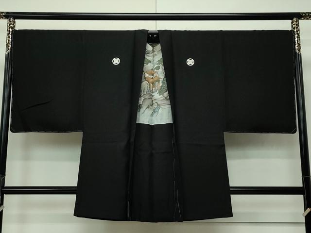 平和屋本店■極上　男性　黒紋付・羽織・長襦袢セット　鹿　逸品　未使用　CZAA2498s5 平和屋本店□極上 男性 黒紋付・羽織・長襦袢セット 鹿 逸品 未使用