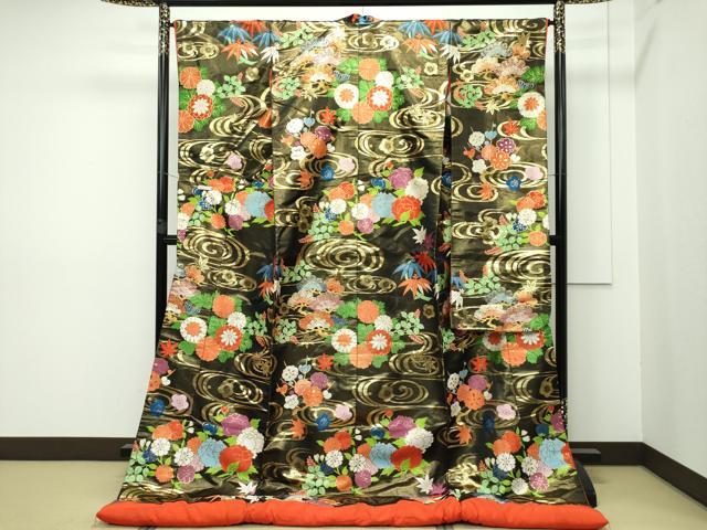 平和屋本店●極上　西陣　川島織物　色打掛　和装　婚礼　結婚式　花嫁　神社挙式　唐織　草花文　黒地　金糸　逸品　CZAA2526s5