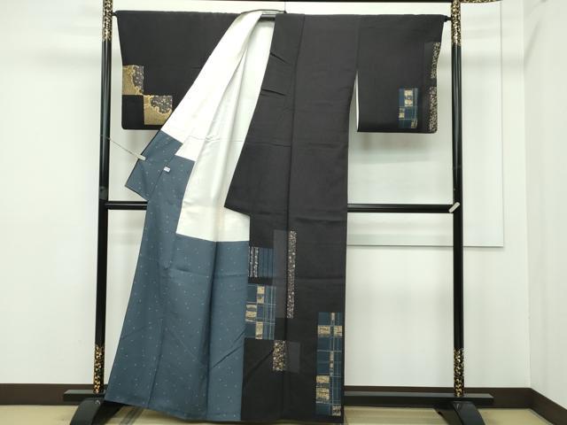 平和屋本店■極上　森英恵・HANAE MORI　訪問着　色紙重ね流水花文　紫黒色地　金彩　逸品　CZAA2542s5