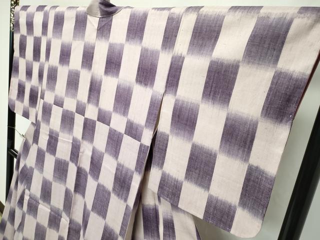 平和屋本店□極上 紬 作家物 市松文様 赤墨色地 逸品 CZAA2548s5