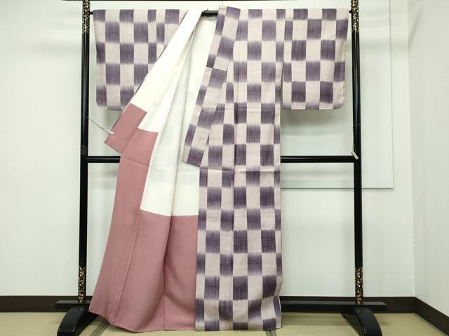 平和屋本店■極上　紬　作家物　市松文様　赤墨色地　逸品　CZAA2548s5 平和屋本店□極上 紬 作家物 市松文様 赤墨色地 逸品 CZAA2548s5