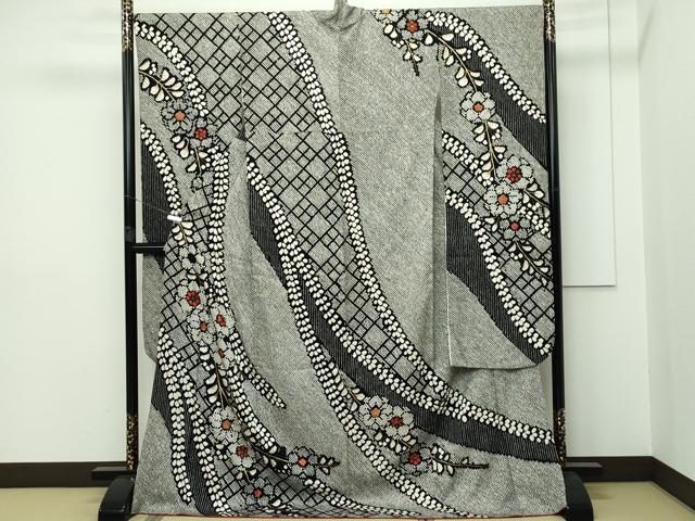 平和屋本店□極上 振袖 総絞り 枝垂れ花文 黒地 金彩 逸品 CZAA2575s5