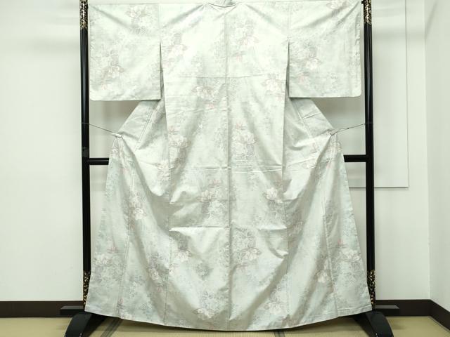 平和屋本店■極上　本場大島紬　白大島　9マルキ　草花文　鳥の子色地　逸品　未使用　DZAA5592kh5 平和屋本店□極上 本場大島紬 白大島 9マルキ 草花文 鳥の子色地