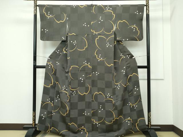 平和屋本店■極上　小紋　桜　鬼しぼ縮緬　高島屋扱い　逸品　CZAA2584s5