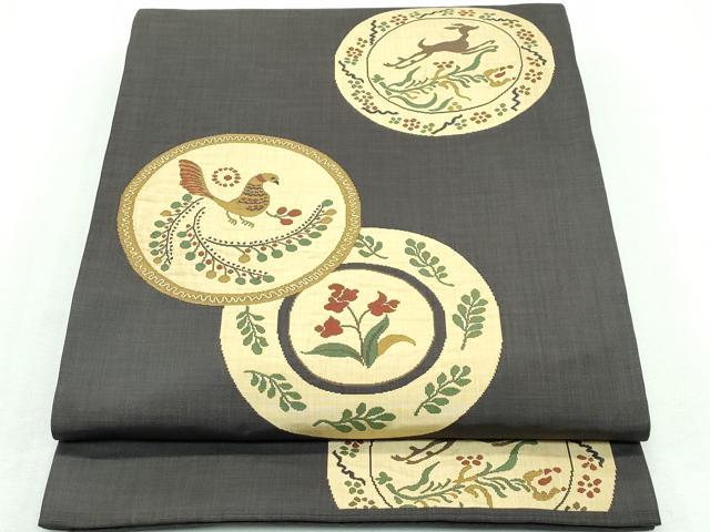 平和屋本店■極上　名門木屋太　今河織物　六通柄袋帯　動物草花丸文　逸品　CZAA2620s5
