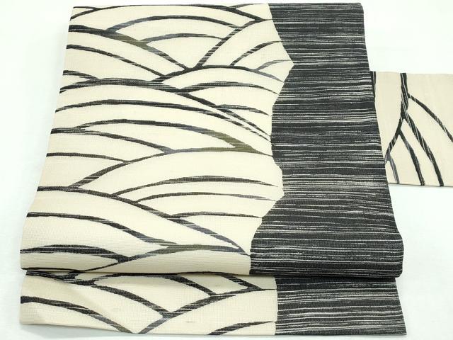 平和屋本店■極上　夏物　石川県指定無形文化財　牛首紬　白山工房　手織り　九寸名古屋帯　青海波　逸品　CZAA2626s5