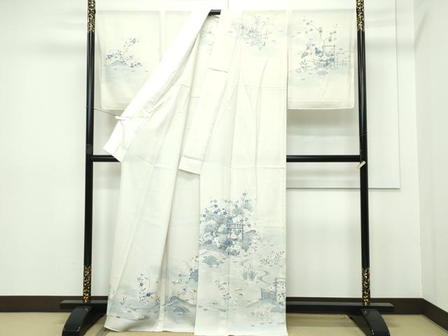 平和屋本店■極上　夏物　訪問着　風景文　絽縮緬　暈し染め　銀彩　砥粉色地　逸品　未使用　CZAA2645s5 平和屋本店□極上 夏物 訪問着 風景文 絽縮緬 暈し染め 銀
