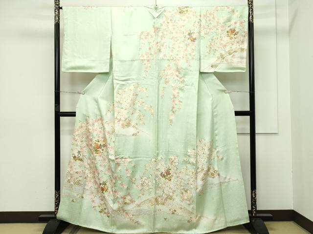 平和屋本店□極上 訪問着 駒刺繍 雪輪草花文 暈し染め 金彩