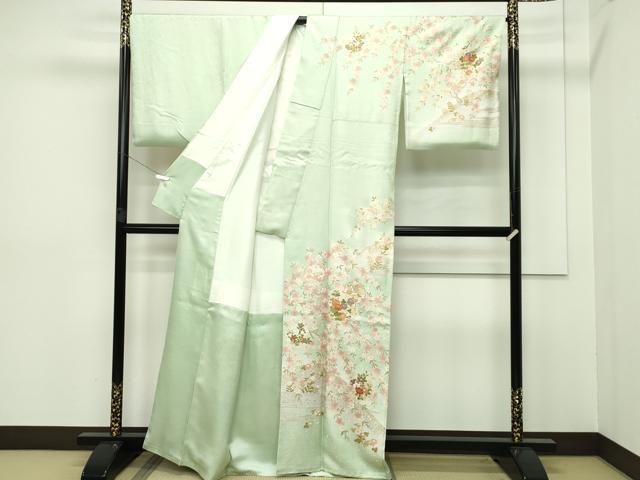 ☘️新品未使用*上質な長襦袢*雪輪花芝地紋*暈し染め*逸品*嬉しいロング丈♡ 平和屋本店□極上 訪問着 駒刺繍 雪輪草花文 暈し染め 金彩